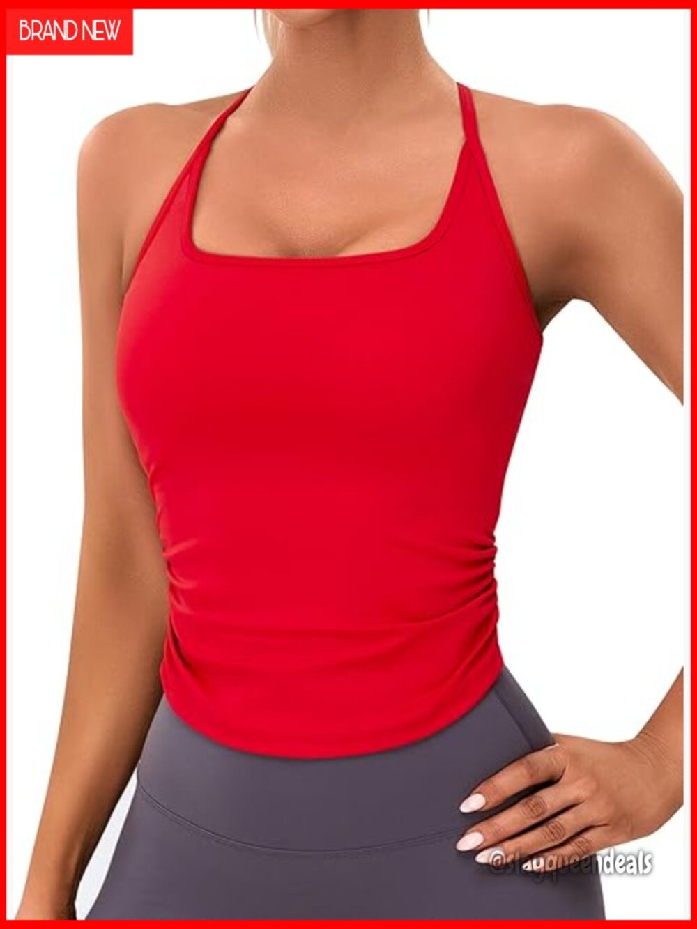 Built-In Bra Workout Tank Top Racerback Yoga Shirt Moisture-Wicking